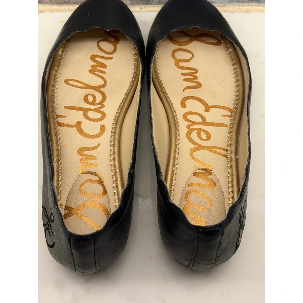 Sam Edelman Felicia Black Leather Scalloped Ballet Flats Womens 6.5